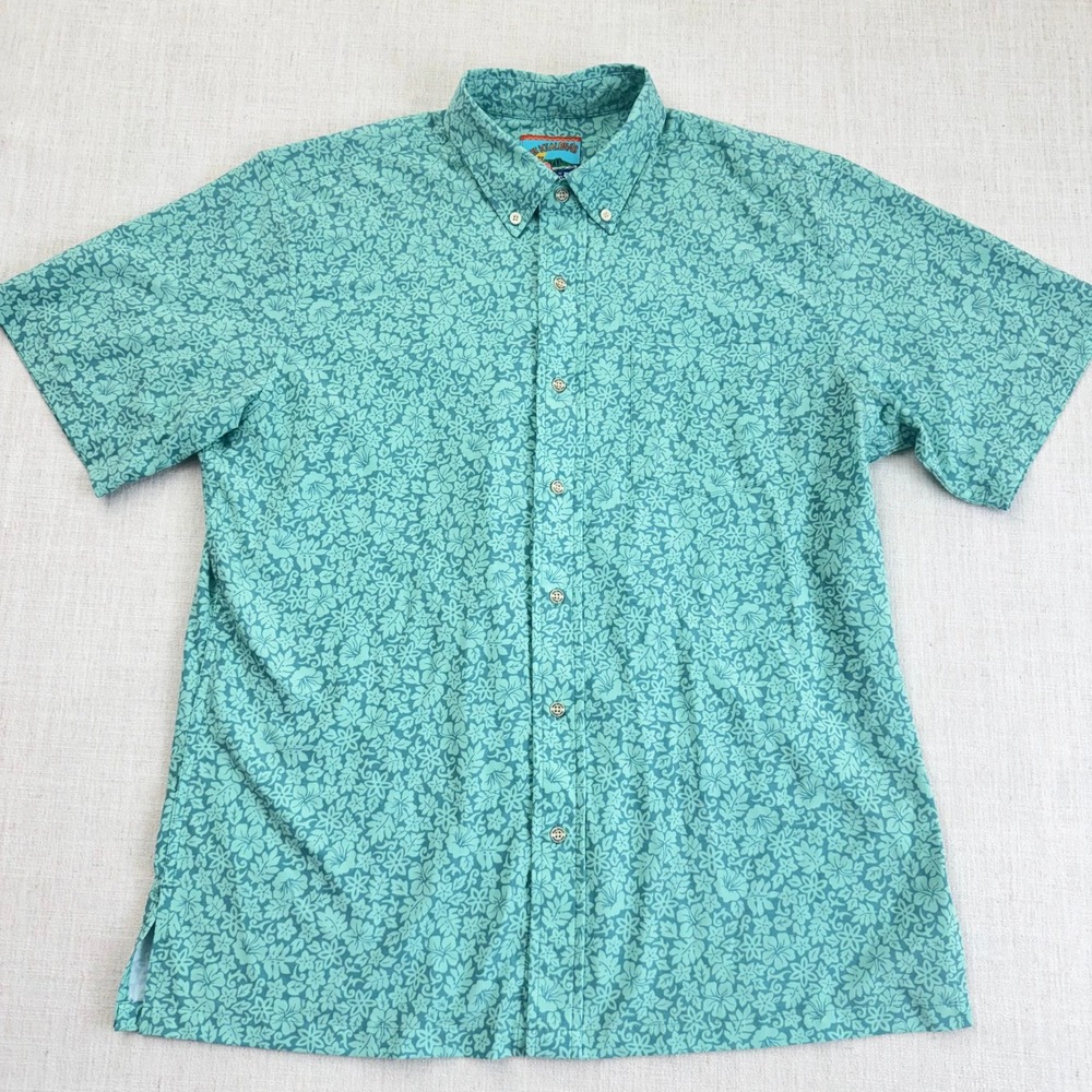 Reyn Spooner Joe Kealohas Mens Medium Teal Floral Hibiscus Button Down Shirt M